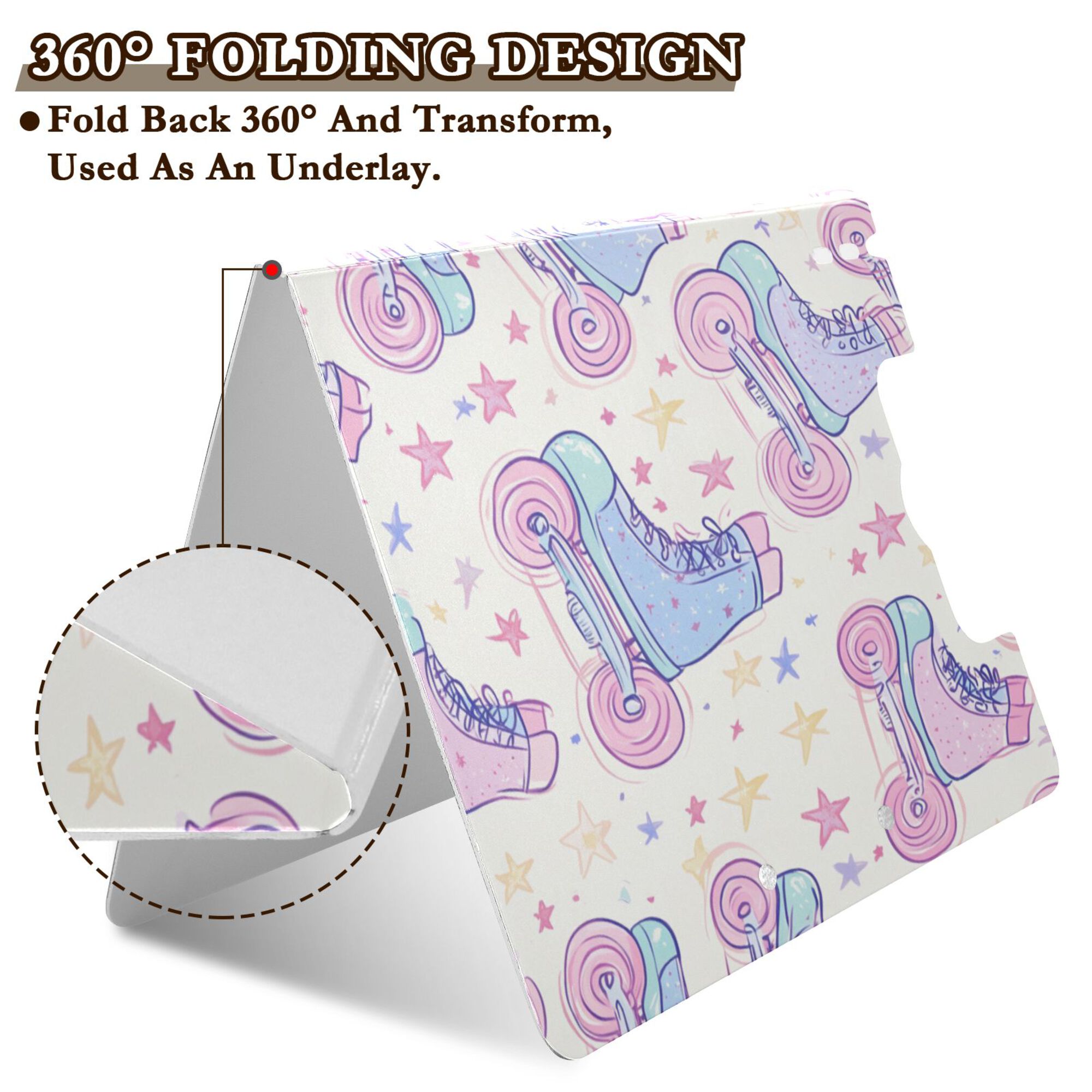 FORMRS A4 Clipboard Folder with Pen Holder Horizontal Foldable School Office Binder, Pink Skates