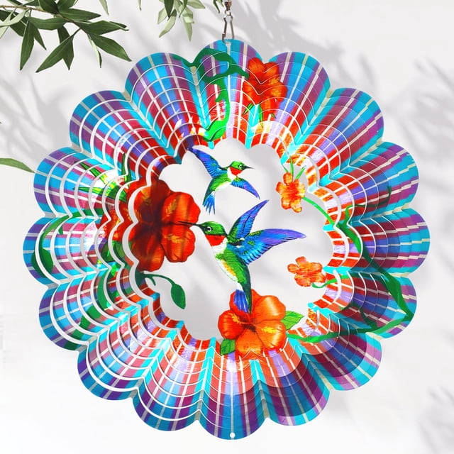 Molinillo de viento Hippolytusiart con forma de colibrí, acero inoxidable, 30 cm