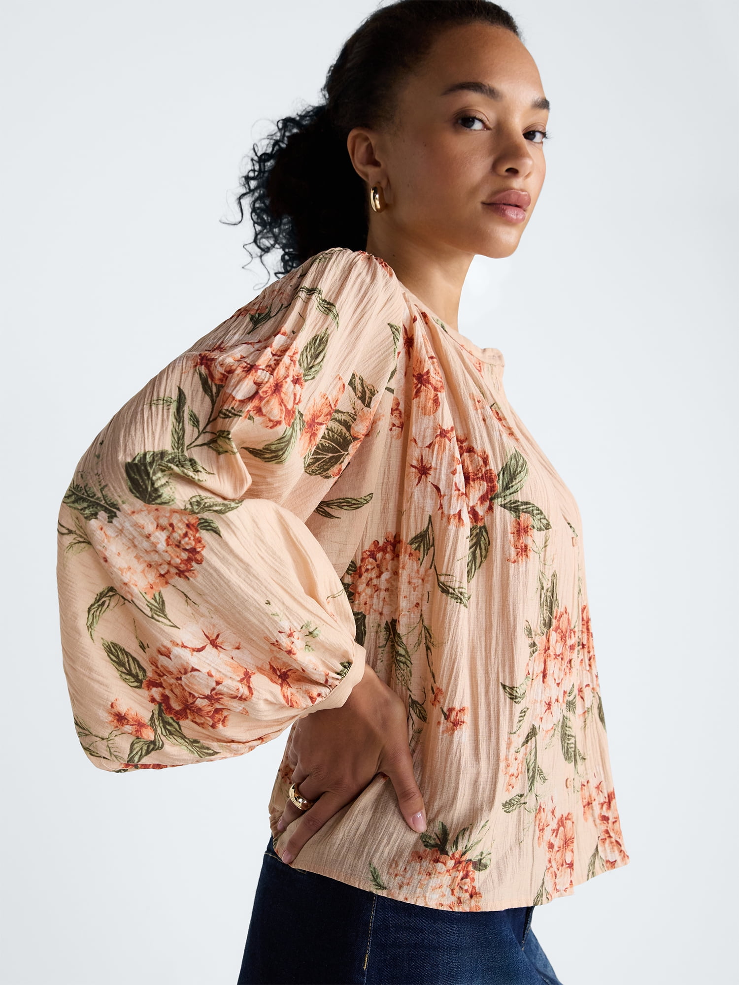 Scoop Women’s Blouson Sleeve Shirt, Sizes XS-4X