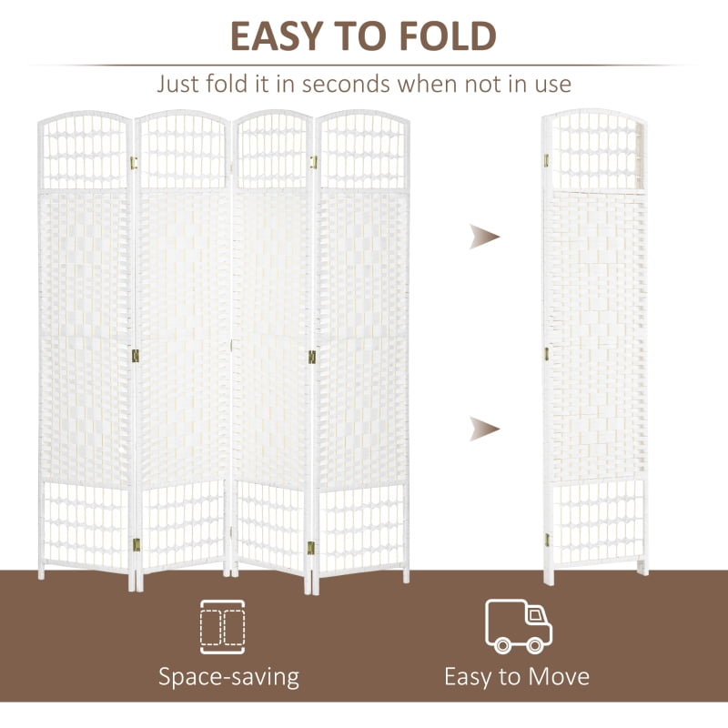 Alvantor 4-Panel Folding Privacy Screen, Freestanding Room Divider with Hand-Woven Design 63"x66.9" White