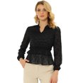 thumbnail image 1 of Blusa Allegra K de gasa con peplum de manga larga y estampado floral para mujer Negro S, 1 of 5
