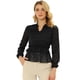 thumbnail image 1 of INSPIRE CHIC Blusa de gasa con peplum de manga larga con cuello dividido y estampado floral para mujer Negro M, 1 of 5
