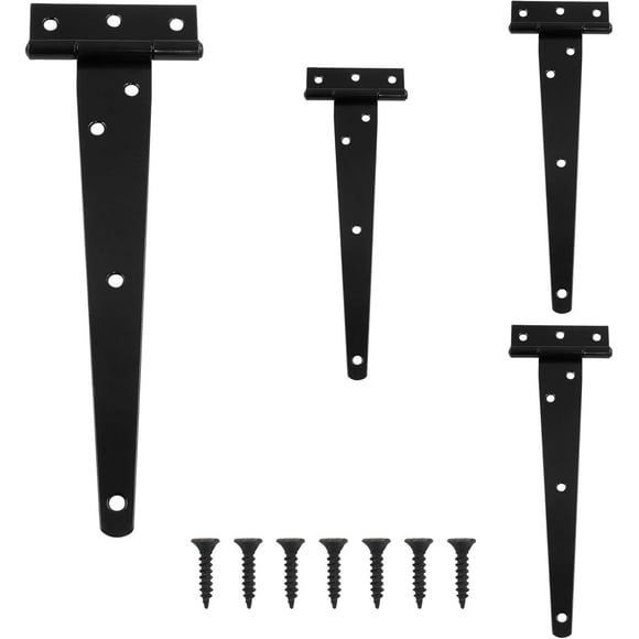 Door hinges - 4 pieces - 20cm - T-hinges - Hinge - Exterior door hinges - Hinge fittings for heavy doors - For gates, garden sheds, cupboards - Iron - Black