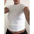 thumbnail image 4 of Women'S Basic Summer Short Sleeve Crewneck T-Shirts Y2K Cute Going Out Tops Baby Tee White S, 4 of 9