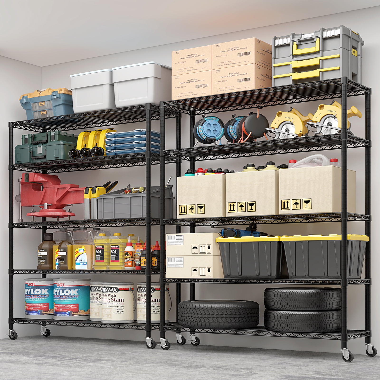 5-Tier Ultra Wide Steel Wire Storage Shelf Carbon Steel Adjustable Height Utility Organizer with Leveling Feet for Home Restaurant Hotel Commercial Use