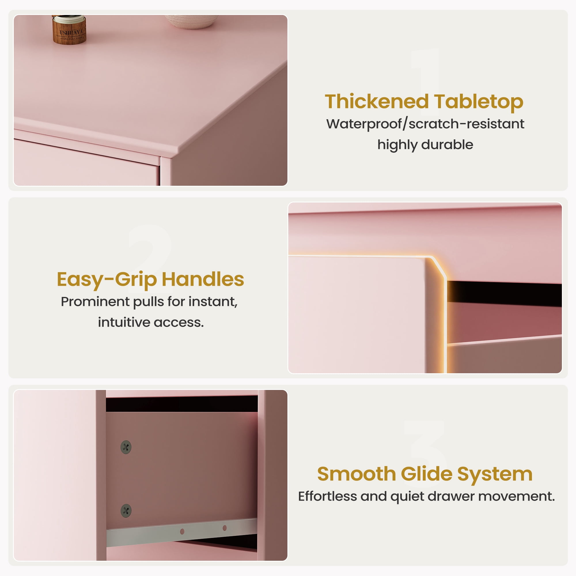 6 Drawer Dresser for Bedroom, White Dresser Double Chest of Drawers, Modern Wood Dressers with Deep Drawers for Living Room,Pink
