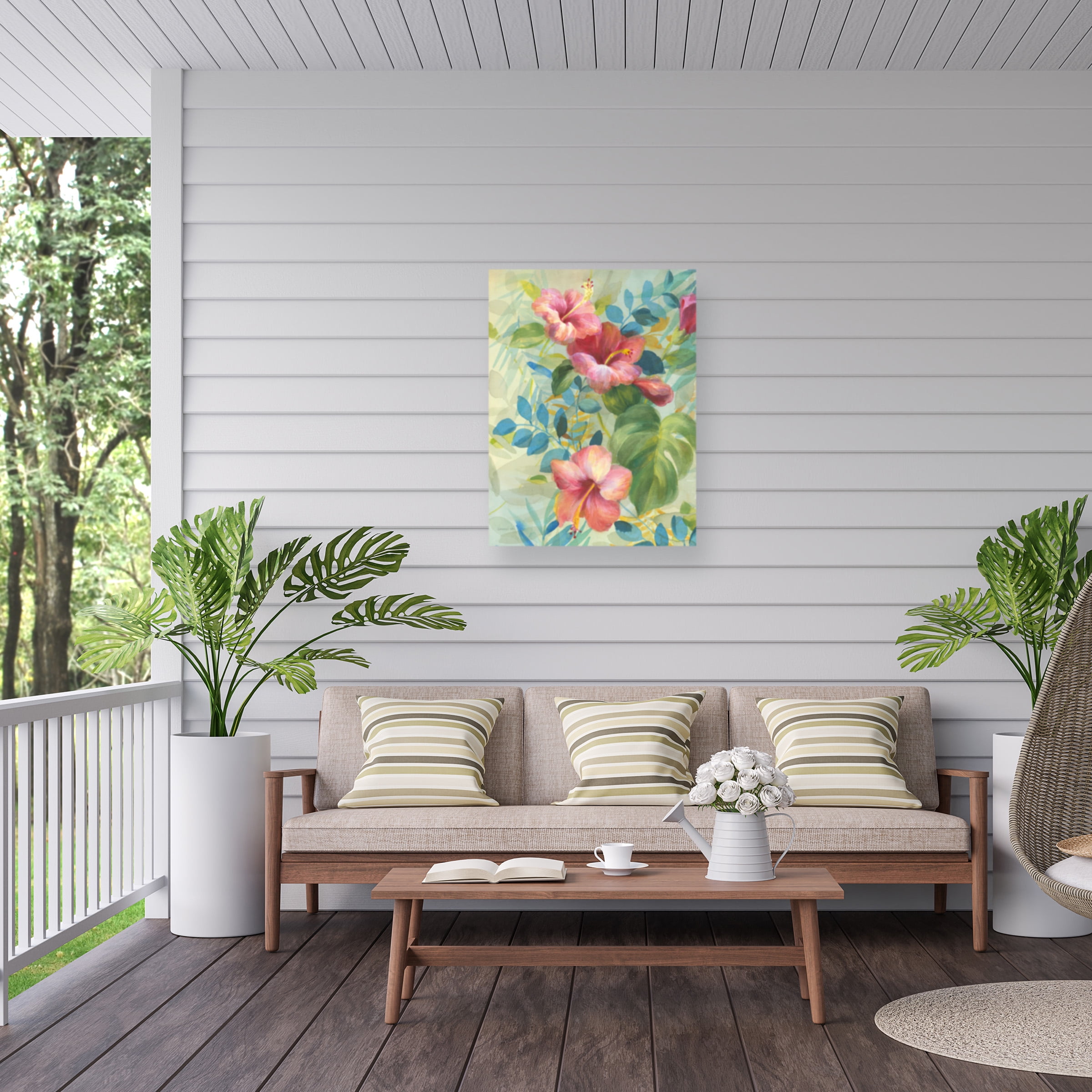 Danhui Nai 'Hibiscus Garden II' Outdoor Canvas 47x22