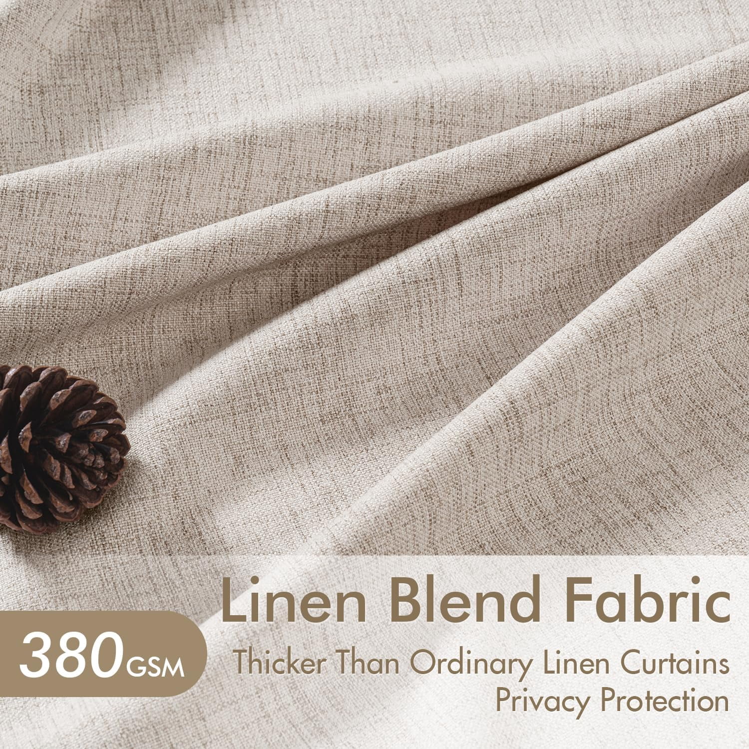 Pinch Pleated Thick Linen Curtains 96 Inch 4 Panels Set Back Tab Memory Trained Pinch Pleat Semi Sheer Light Filtering Privacy Curtain Let Light in Window Drapes for Living Room Bedroom Natural