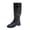 Black, variant on Knee High Western Boots For Women Wrinkle Smooth Faux Leather Fold Over Rivet Cuff Single Brass Metal Buckle Round Toe Low Flat Heel Pull On Tall Boot Footwear