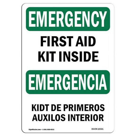 OSHA Emergency Sign - First Aid Kit Inside Bilingual