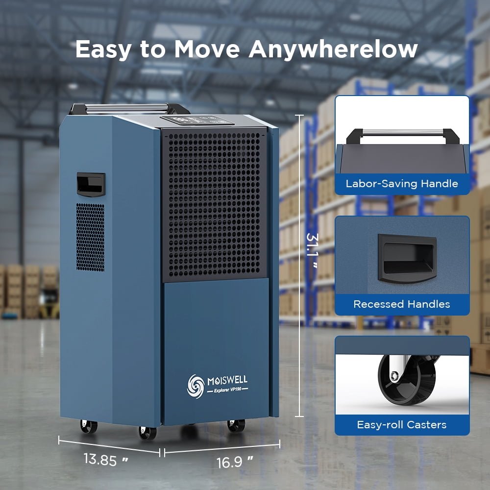 190 Pints Portable Commercial Dehumidifier with Pump Industrial Heavy Duty Moisture Removal Dehumidifiers for Basements