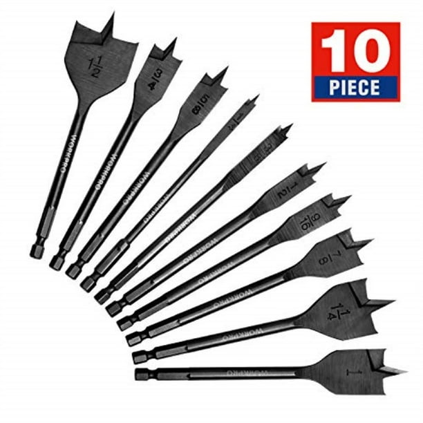 workpro 10piece pro spade drill bit set black coating, premium carbon