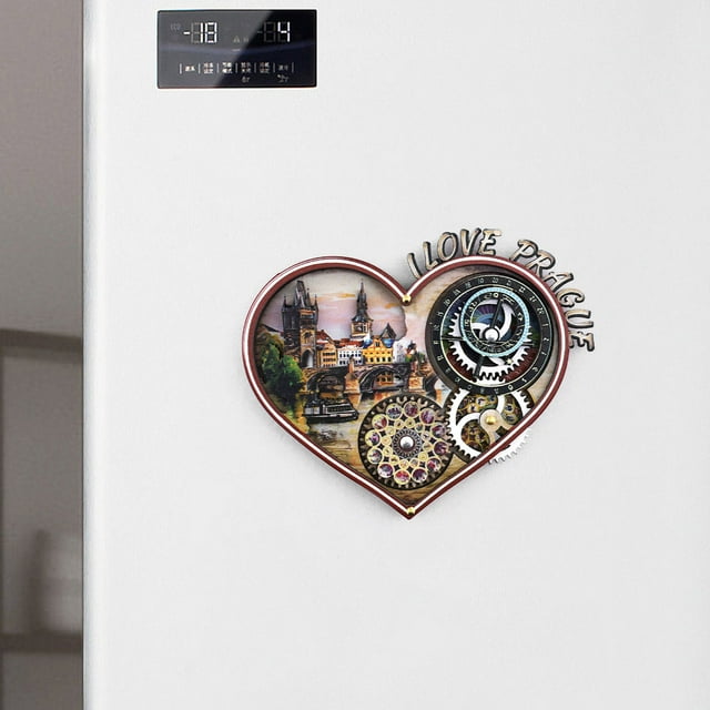 Fwttom Refrigerator Sticker, Prague Astronomical Clock Wooden Vintage Fridge Stickers Gears Turning Magnetic Fridge Stickers