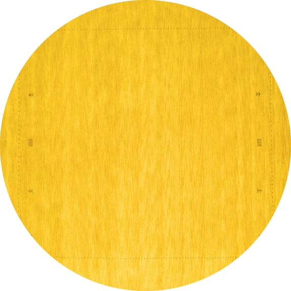 Ahgly Company Machine Washable Indoor Round Solid Yellow Modern Area Rugs, 8' Round