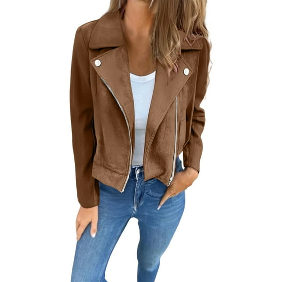 iHPH7 Suede Jacket Women Workout Jackets for Woman Cropped Jacket Fall Outfits Zip Up Jacket Fall Jacket Fall Clothes Coffee L