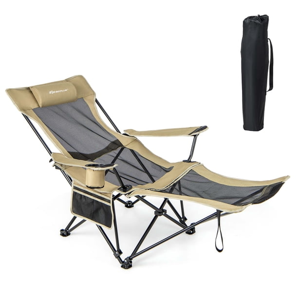 Costway Silla de camping plegable con reposapiés desmontable para pesca, camping y picnics (caqui)
