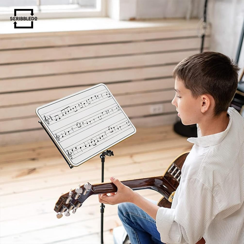 Scribbledo Double Sided Dry Erase Board Music Staff Whiteboard with Erasers, 9” x 12”, 5-Pack
