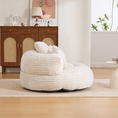 Oversized Bean Bag Chair with Armrest & 3 Pillows, Corduroy Bean Bag Sofa for Adults, High-Density Memory Foam Filling, Lazy Lounger for Bedroom, Living Room, Dorm, Beige