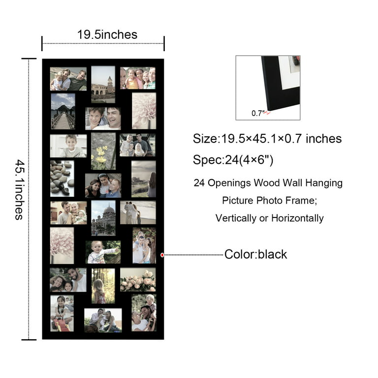 Adeco 24-Opening Black Wood Wall Hanging Collage Clustered Photo Frame, 4 by 6