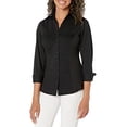 thumbnail image 2 of Zac & Rachel Women's 3/4 Cuff Sleeve Button Down Top with Ribbed Knit Inserts for a Comfortable Fit, Black, 2 of 4