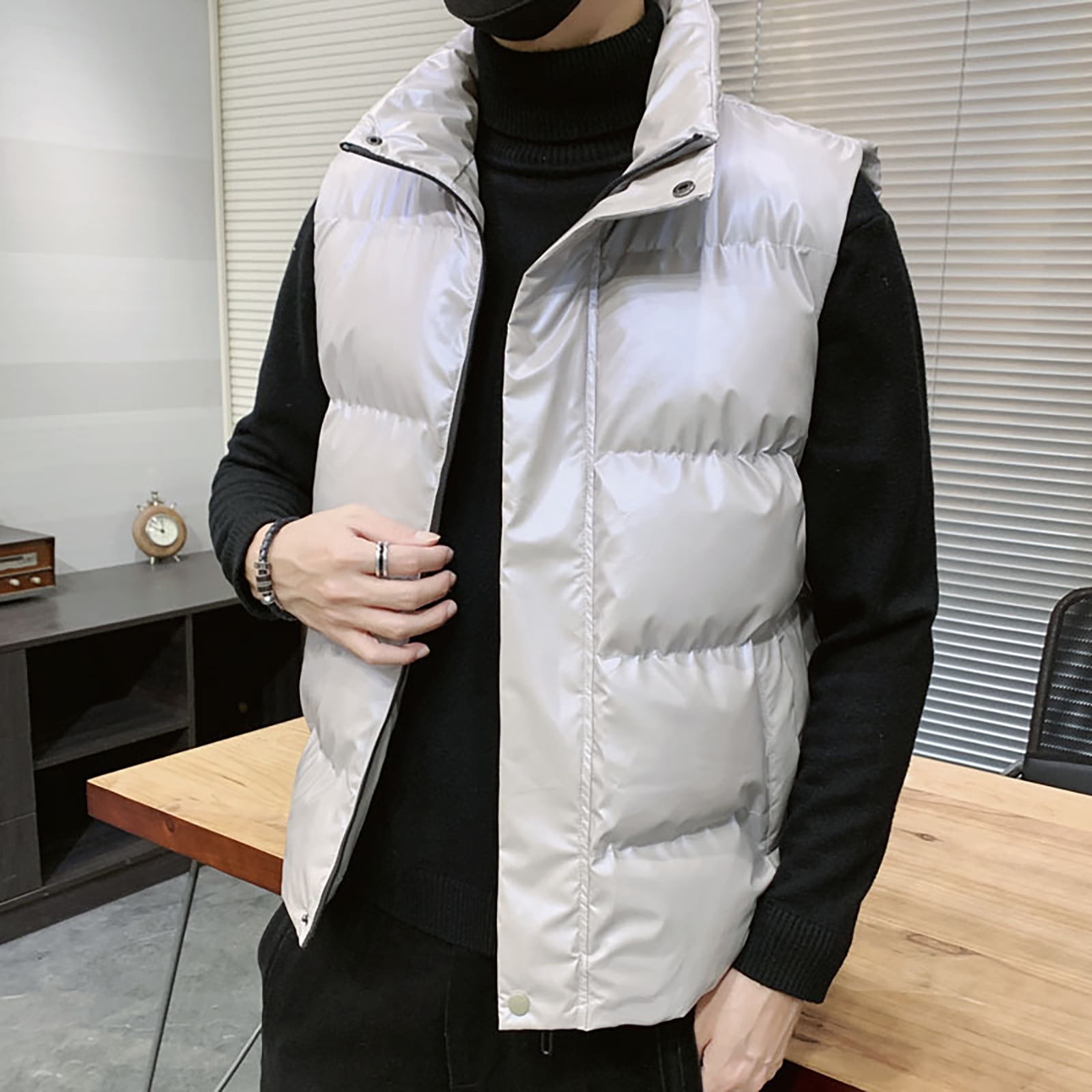 Gasue 2023 Winter Puffer Vest Men Jakets Street Style Sleeveless Coat Soft  Home Jackets White, 3XL 