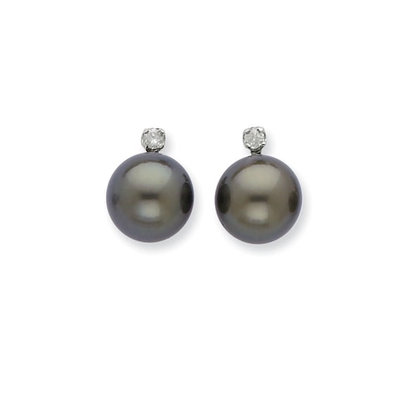 14k WG 10-11mm Round Saltwater Cultured Tahitian Pearl .10ct Dia. Post Earr in 14k White Gold
