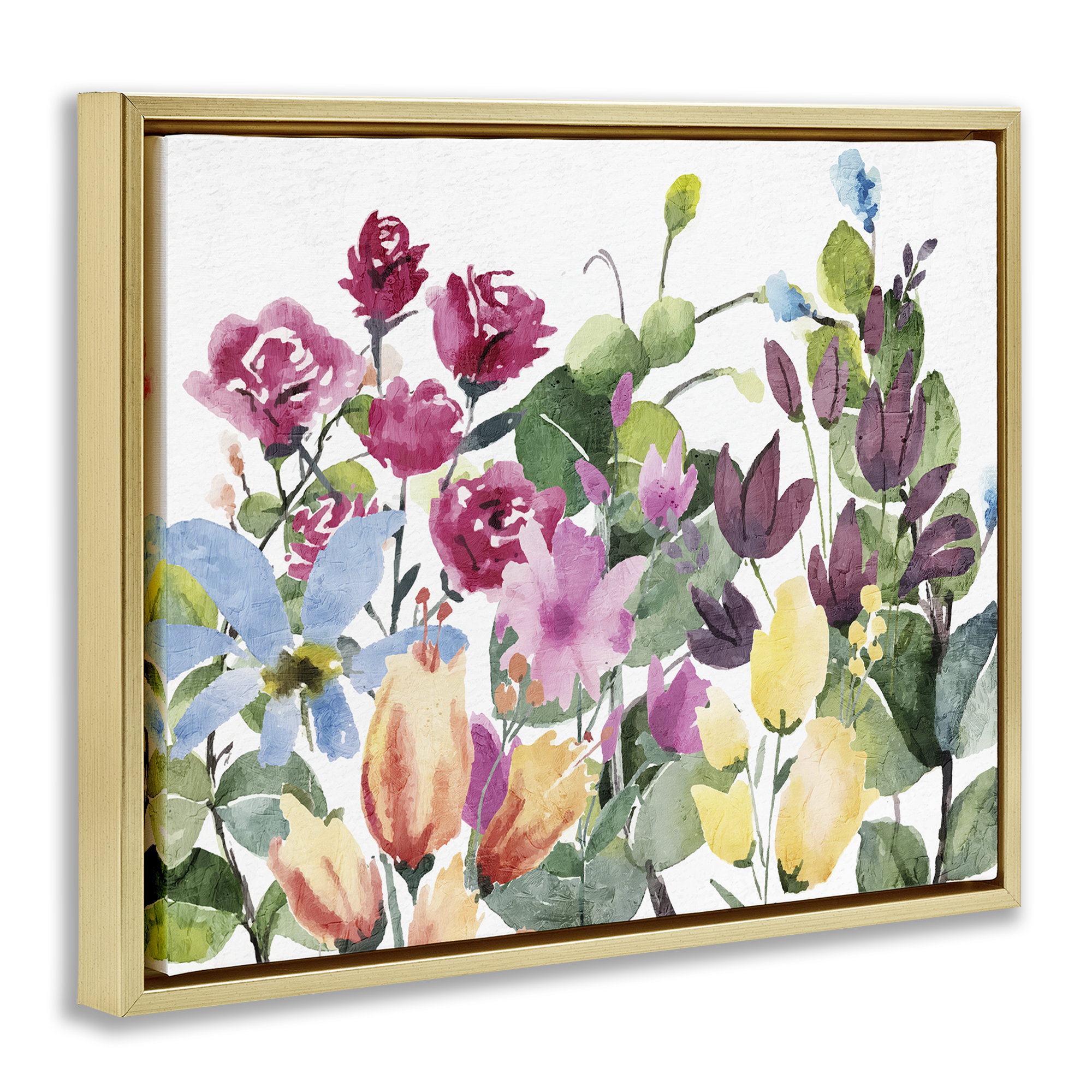 Stupell Industries Floral Blooming Colors Botanical & Floral Painting Gold Floater Framed Art Print Wall Art, 31 x 25