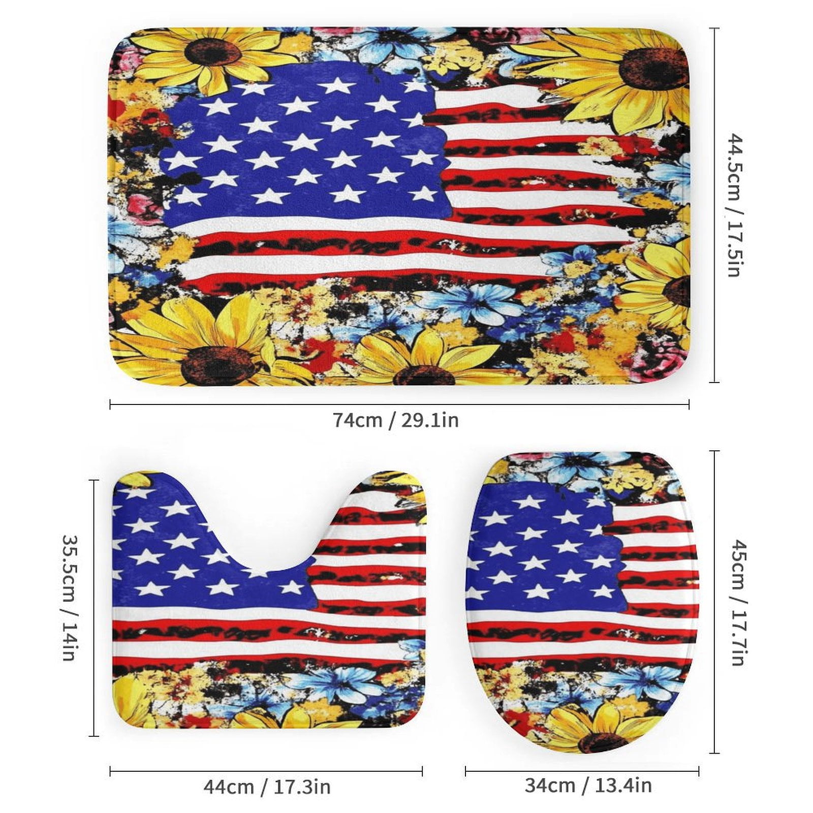 4th of July 4 Pcs Shower Curtain Set with Rug Bathroom Sets with Waterproof Fabric And Non-Slip Rugs Toilet Lid Cover Bath Mat Decor with Hooks