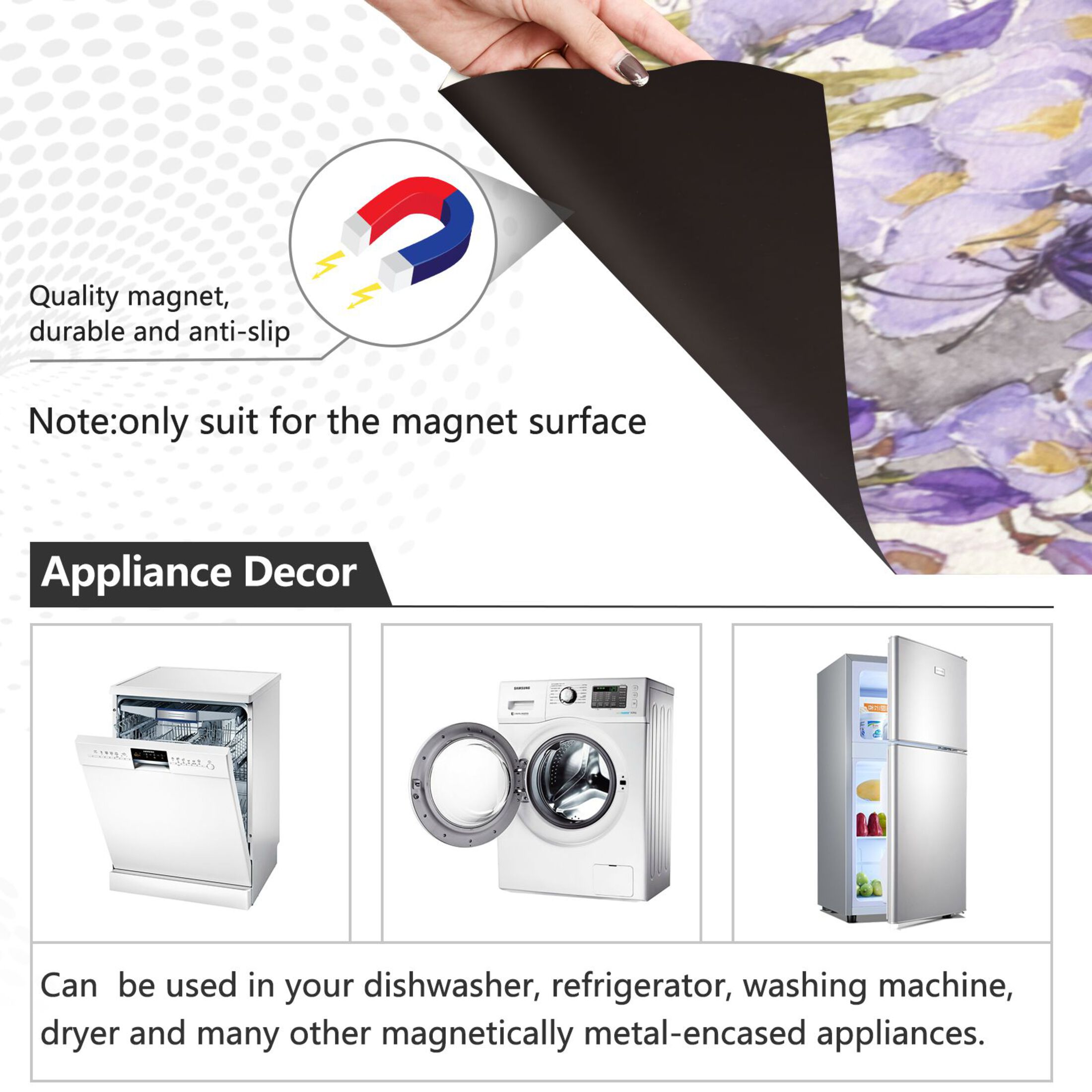 Dishwasher Magnetic Refrigerator Magnet Cover Sticker Home Decorative 23"x26" Butterflies and Wisteria Flowers