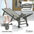 thumbnail image 5 of Ciokea Lounge Chair Outdoor with Wheels HDPE Chaise Lounge Chair Wood Texture 5 Positions Cup Holder for Patio Pool Grey, 5 of 9