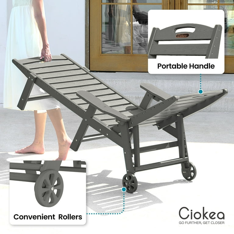 Ciokea Lounge Chair Outdoor with Wheels HDPE Chaise Lounge Chair