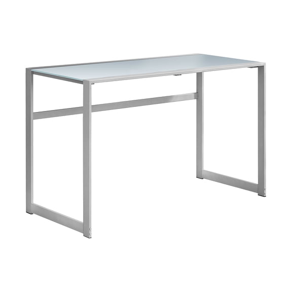Office Desk Computer Desk, Home Office, Laptop, 48"l, Work, Frosted White Tempered Glass, Grey Metal, Contemporary, Modern,Work Surface