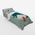 thumbnail image 3 of Ambesonne Cat Bedding Set 4 Pcs, Kitten Eating Huge Fish, Queen, Almond Green Teal, 3 of 3