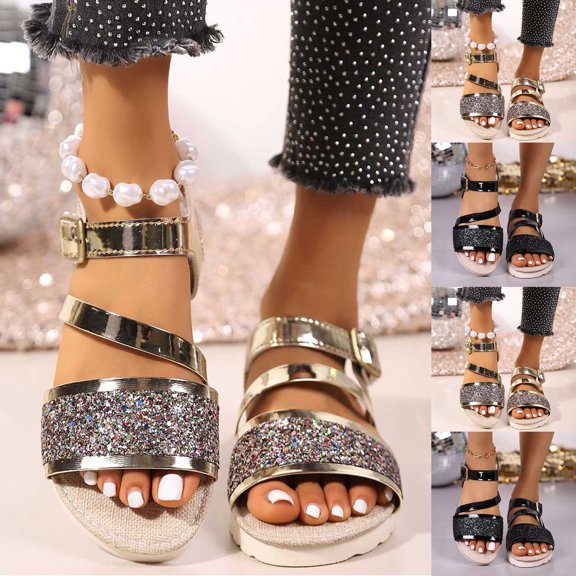 Sandals Women Flat Flat Heel Open Toe Casual Daily Slipper Casual Summer Shoes Women Casual Breathable Thick-Soled Sandals Women Beach Shoes