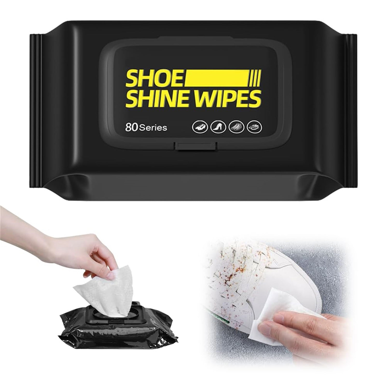 Riforla Shoe Cleaning Wipes Cleaner for White Shoes 80 Pieces Cleaning Agents Black 19X9CM