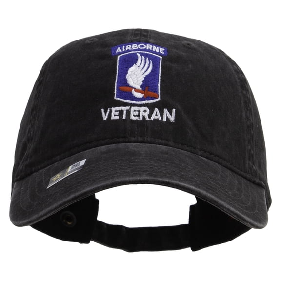 173rdth Airborne Brigade Combat Team Veteran Embroidered Washed Solid Pigment Dyed Cotton Twill Brass Buckle Cap - Black OSFM