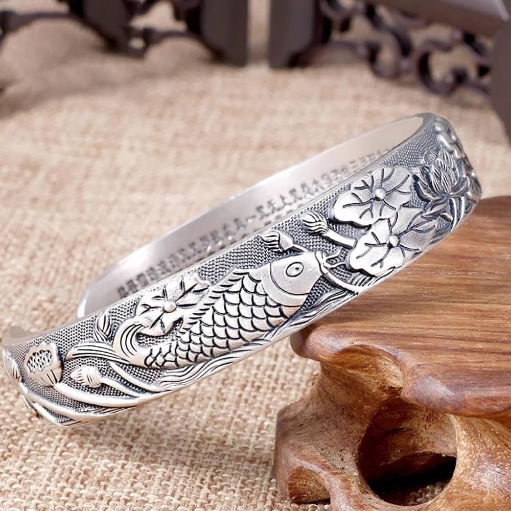 Retro 999 Silver Feng Shui Bracelet, Tibetan Buddhist Pixiu Bracelet for Men Women, Heart Sutra Mantras Amulet Exorcism Jewelry, Wealth Protection, Ward Off Evil Spirits Bracelet