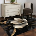 thumbnail image 3 of 4x6Ft Area Rugs Black Gold Flower Non-Skid Rubber Backing Large Rectangle Rugs - Living Room Bedroom Home Office, Gradient Luxurious Floral Botanical Indoor Floor Mat Carpets Washable Rug, 3 of 9