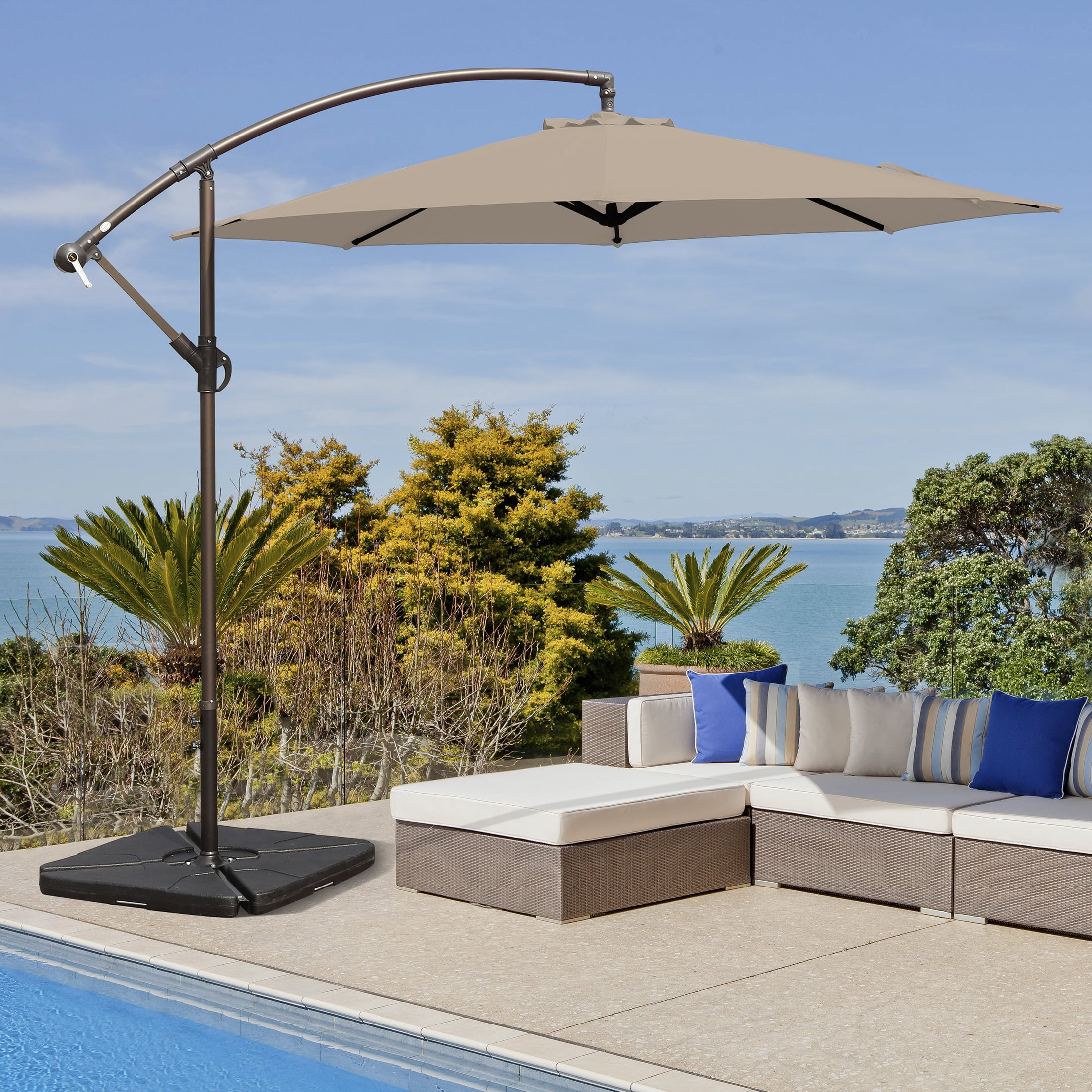 Polytrends Weller 10-foot Offset Cantilever Hanging Patio Umbrella Black Striped