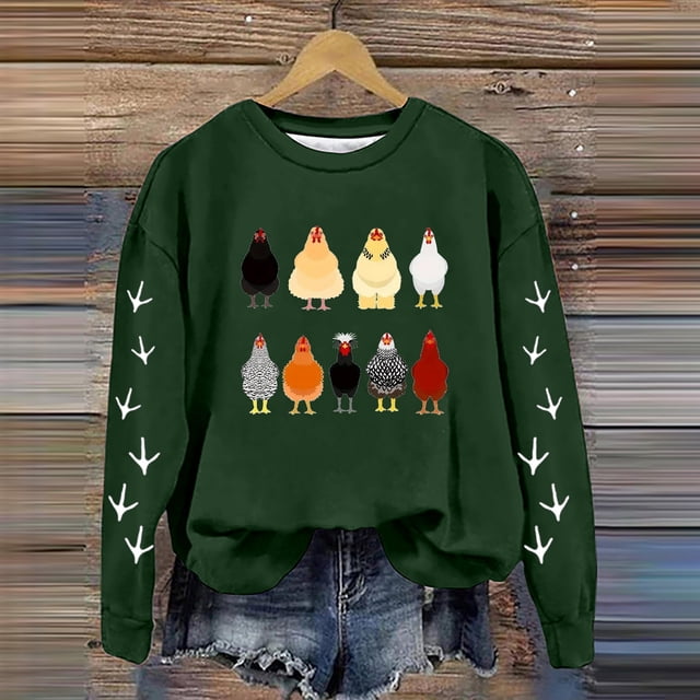 Chandails en Molleton Décontractés à Manches Longues pour Femmes, Col Rond, Imprimé Graphique de Poulet, Chandail, Blouse, Veste Légère, Col Rabattu, Fermeture Éclair Complète, Chandail à Capuchon Athlétique