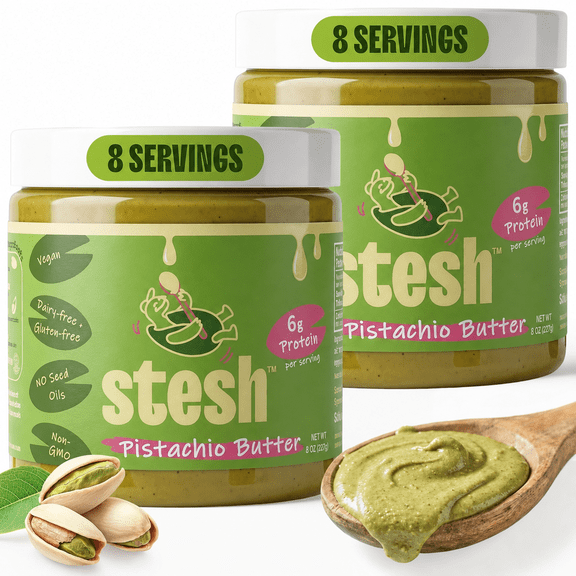 Stesh Pistachio Butter, Creamy Vegan High-Protein Spread, 2-pack 8 oz Each