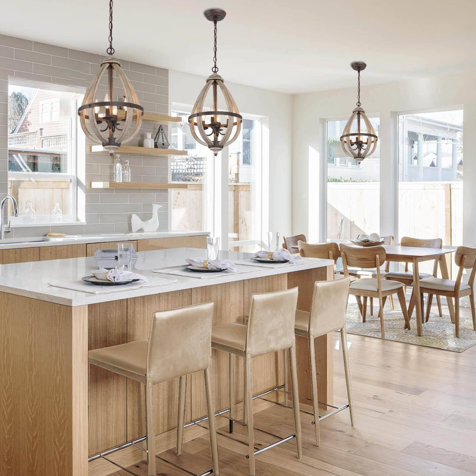 LNC 4-Light Rusty Bronze and Distressed Wood Farmhouse LED Kitchen Island Chandelier