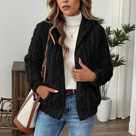 Dxzfnsa Fall Winter Coats for Women Womens Warm Loose Casual Solid Color Hoodies Fleece Zipper Up Long-sleeved Hooded Coats with Pockets