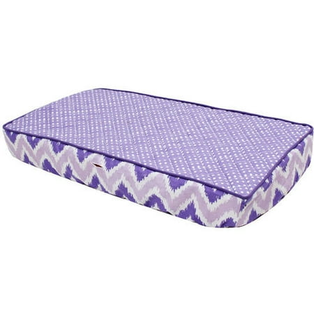 Bacati - MixNMatch Purple Pin Dots Quilted Top 100% Cotton Percale with Polyester Batting With Purple Zigzag Gussett Diaper Changing Pad Cover, Purple