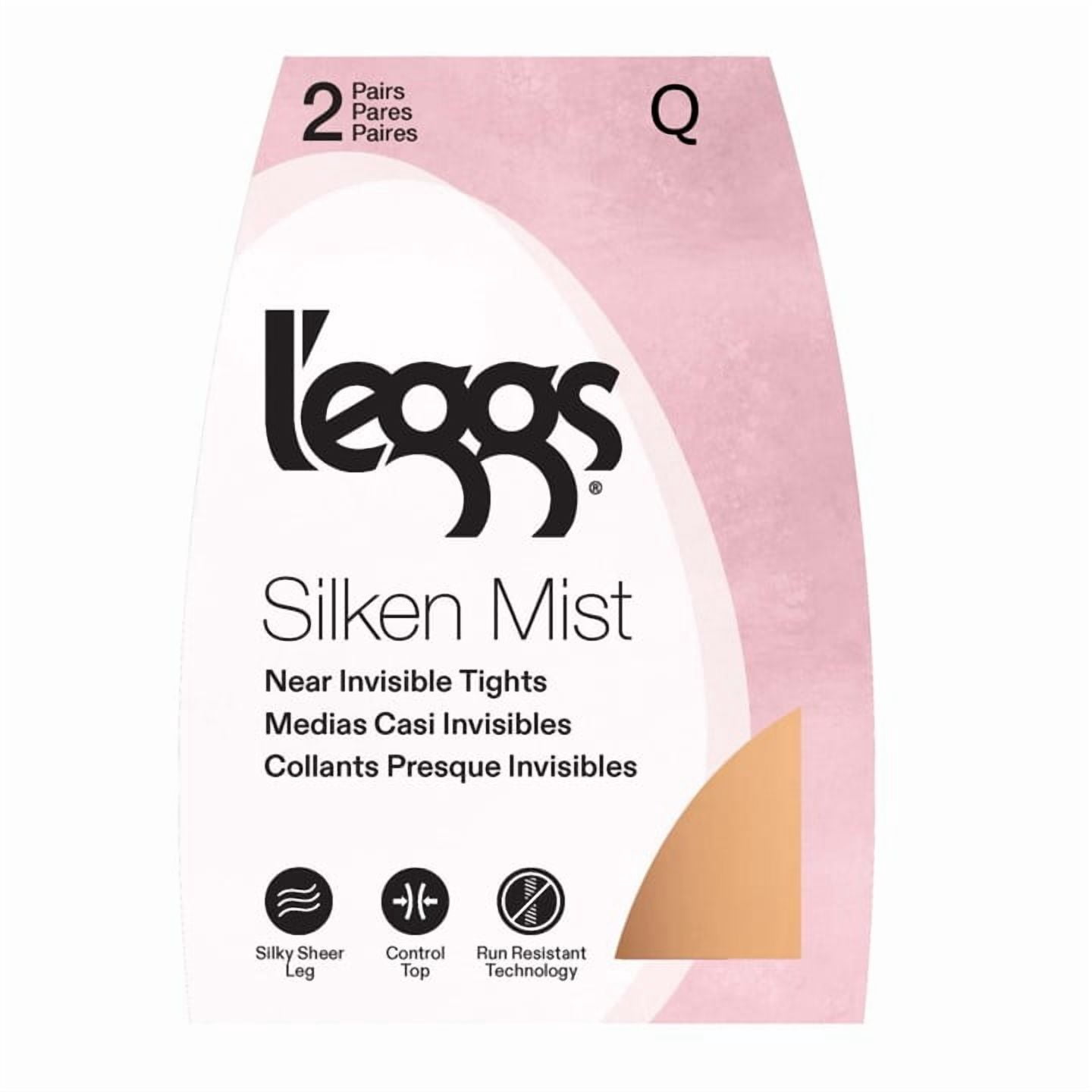 L'eggs Women's Silken Mist Silky Sheer Run Resistant Leg Sheer Tights Control Top Sheer Toe, 2 Pair