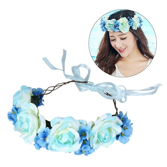 FRCOLOR  Flower Wreath Headband Crown Hair Bands for Wedding Bride Seaside Blue