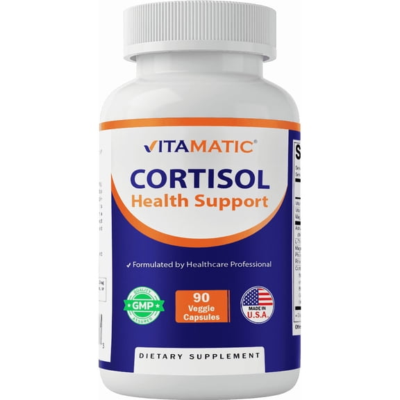 Vitamatic Cortisol Health Support - 90 Veggie Capsules - Made with Adaptogenic Blend with Ashwagandha, Rhodiola, Magnolia, L-Theanine, Phosphatidylserine