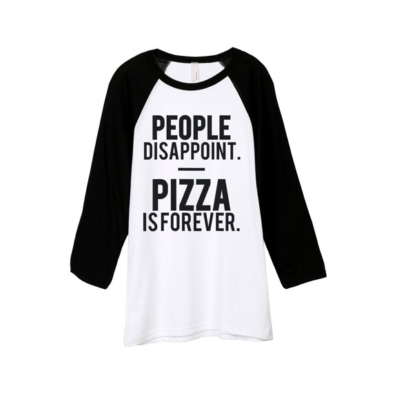 Thread Tank Pizza Is Forever Unisex 3/4 Sleeves Baseball Raglan White Black Small