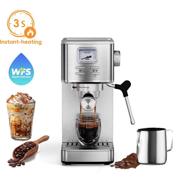 Auseo 20 Bar Espresso Machines with Milk Frother Steam Wand, Espresso Coffee maker with Visual Pressure Gauge, Ground Coffee & Capsule, Espresso/Cappuccino/Latte/Mocha for Home