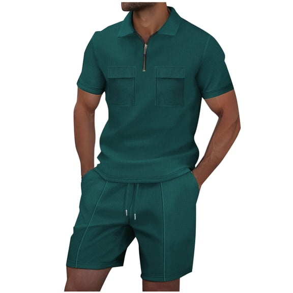 Mrmaere Men's V Neck Scrub Set Short Sleeve Pants 2 Piece Button Closure Stretchy Durable for Medical Work Army Green L